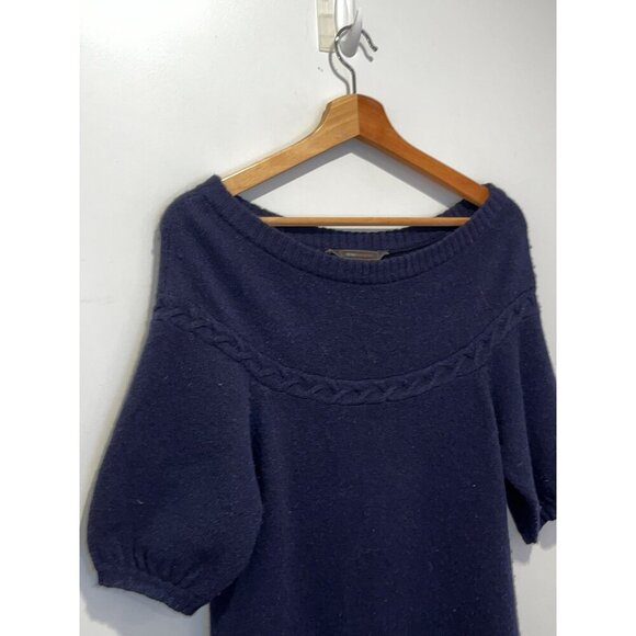 BCBG MaxAzria Navy laine Puff Sleeves Crew Neck Pullover Women's Sweater Dress S - Picture 4 of 10